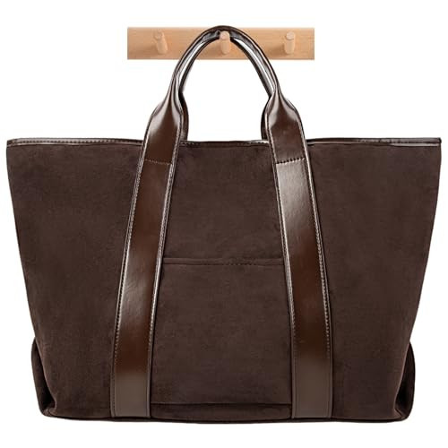 Suede Bag for Women, Brown Suede Bag Leather Tote Bag Hobo Slouchy Handbag, Large Capacity Fall Purses Retro Vintage Handbag Suede Top Handle Satchels Bag for Travel, Work, Shopping, Casual (Coffee) | Amazon (US)