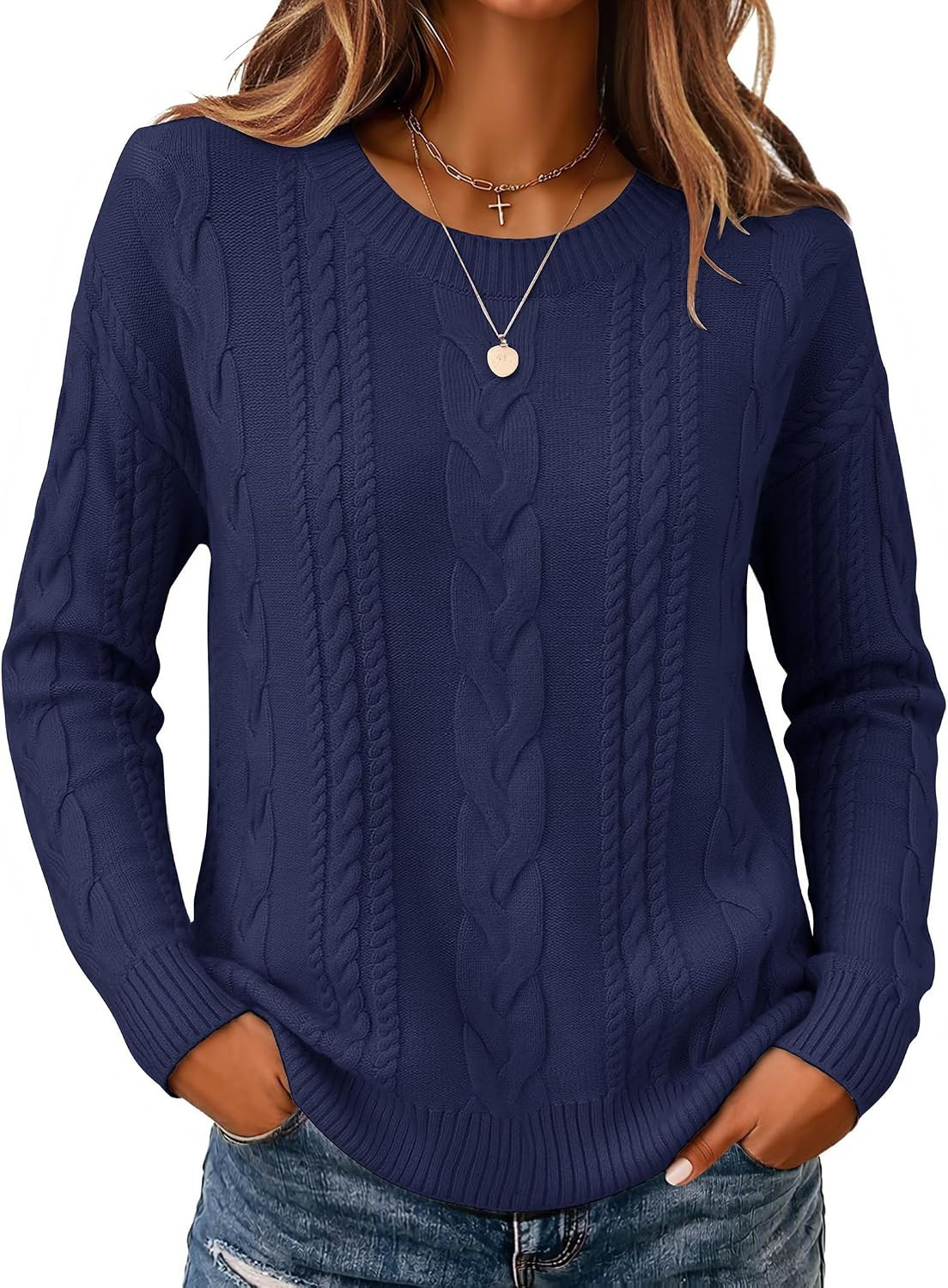 Zeagoo Cable Knit Sweaters for Women 2026 Loose Fit Casual Fall Outfits | Amazon (US)