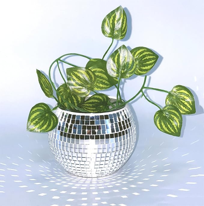 Disco Ball Planter,Disco Ball Vase,Flower Pot,Plant Holder,Small Silver Glass Mirror Ball Plant P... | Amazon (UK)
