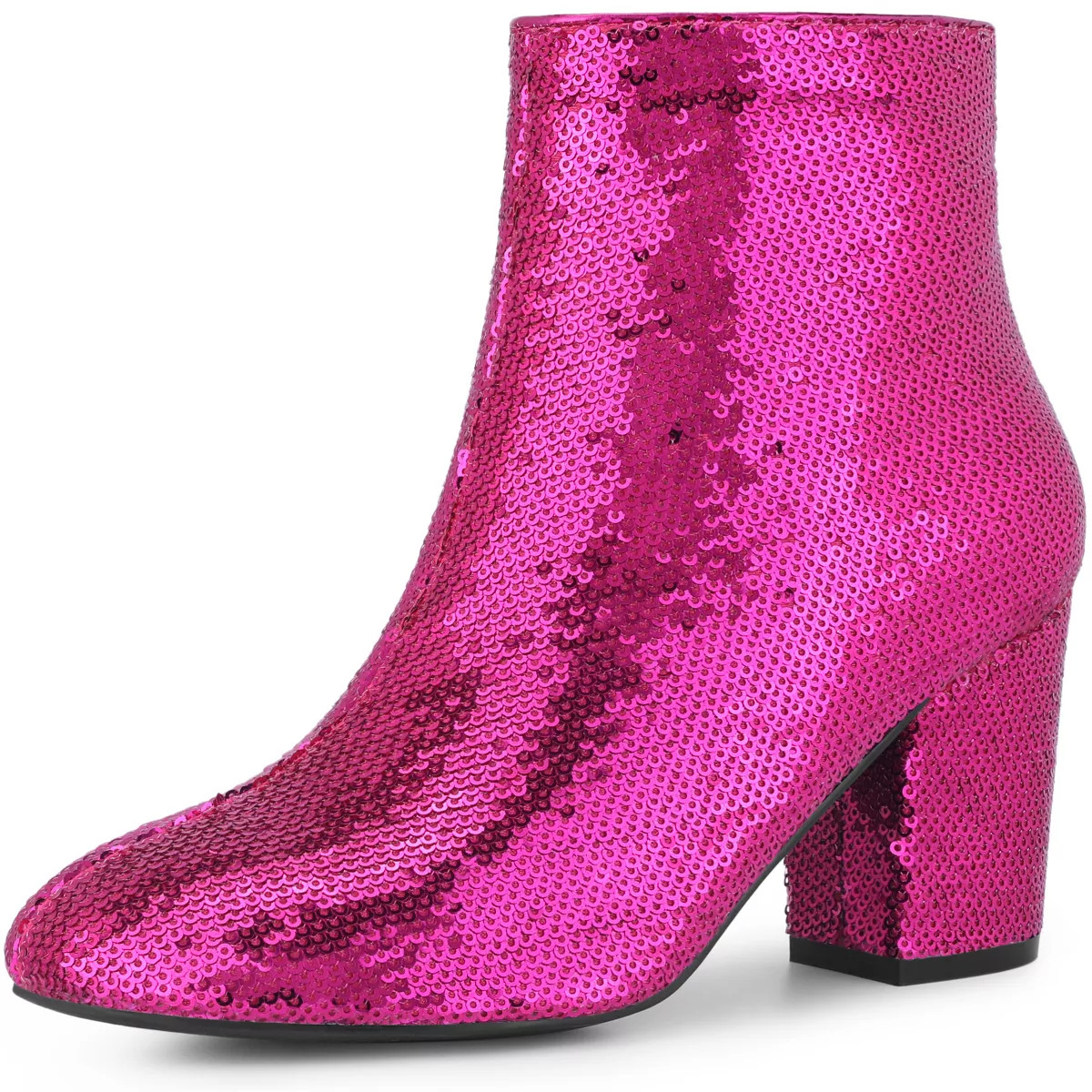 Allegra K Women's Round Closed Toe Zip-Up Sequins Block Heels Ankle Boots | Target