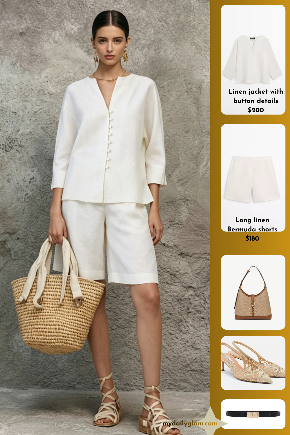 inimal Summer Pure Linen Two Piece Set Stand Collar Button Blouse & Knee Length Bermuda Shorts Capsule Look

#SummerLinenOutfit #MinimalFashion #CapsuleWardrobe 

 #LTKootd #LTKOver40 #LTKWorkwear