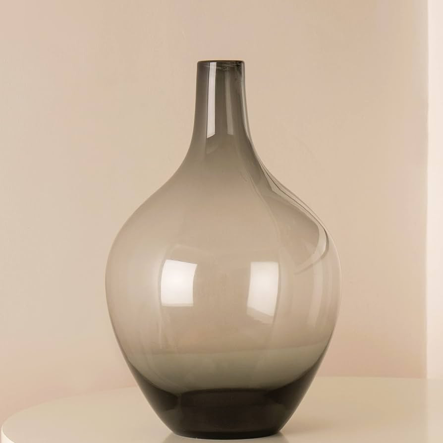 Floor Vase, Large Gray Glass Tall Big Vases, Smoked Black Glass Vase, Large Decorative, 15 inches... | Amazon (US)