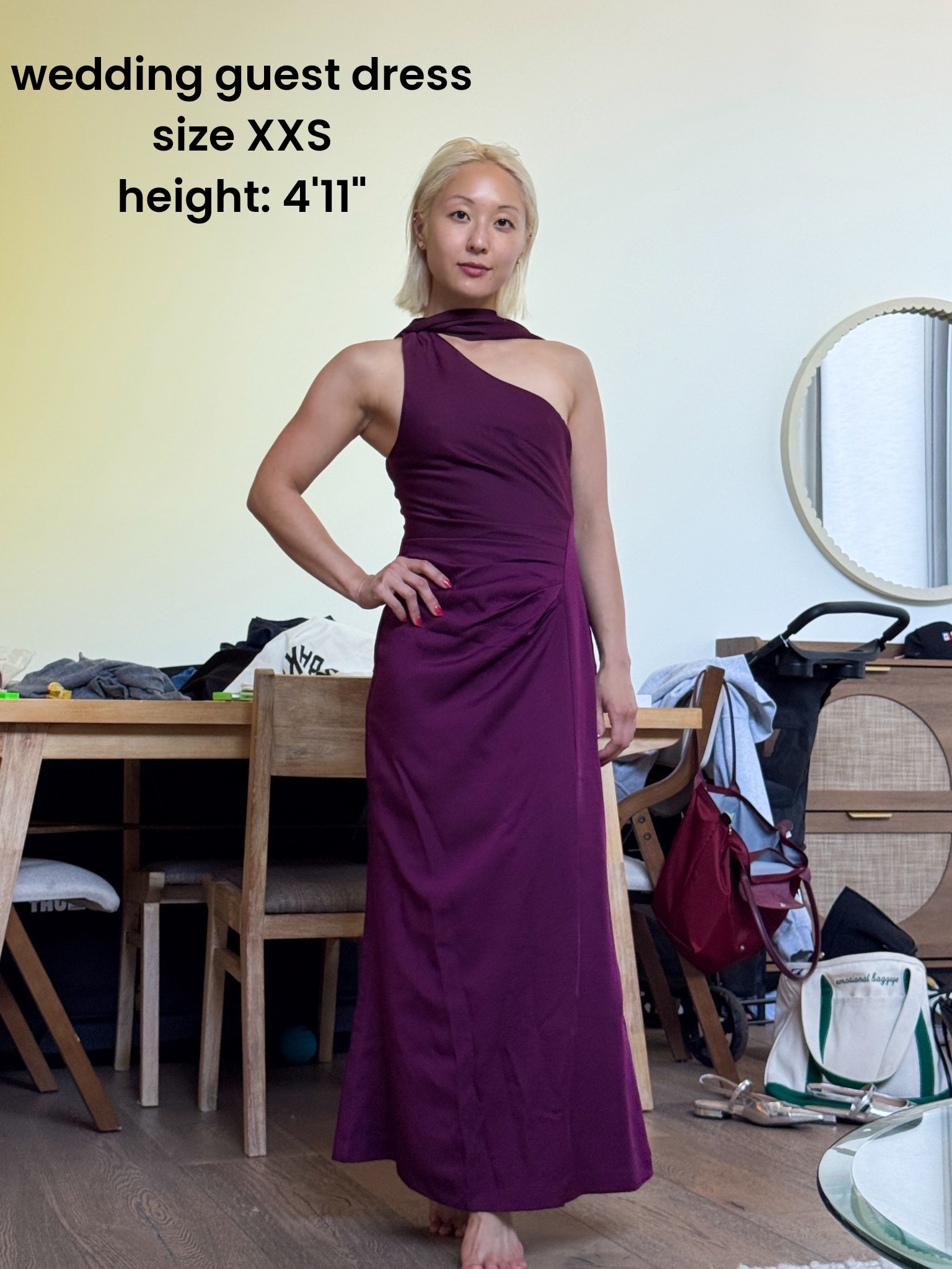 wedding guest dress perfect for petite sizes! wearing XXS, height is 4'11"