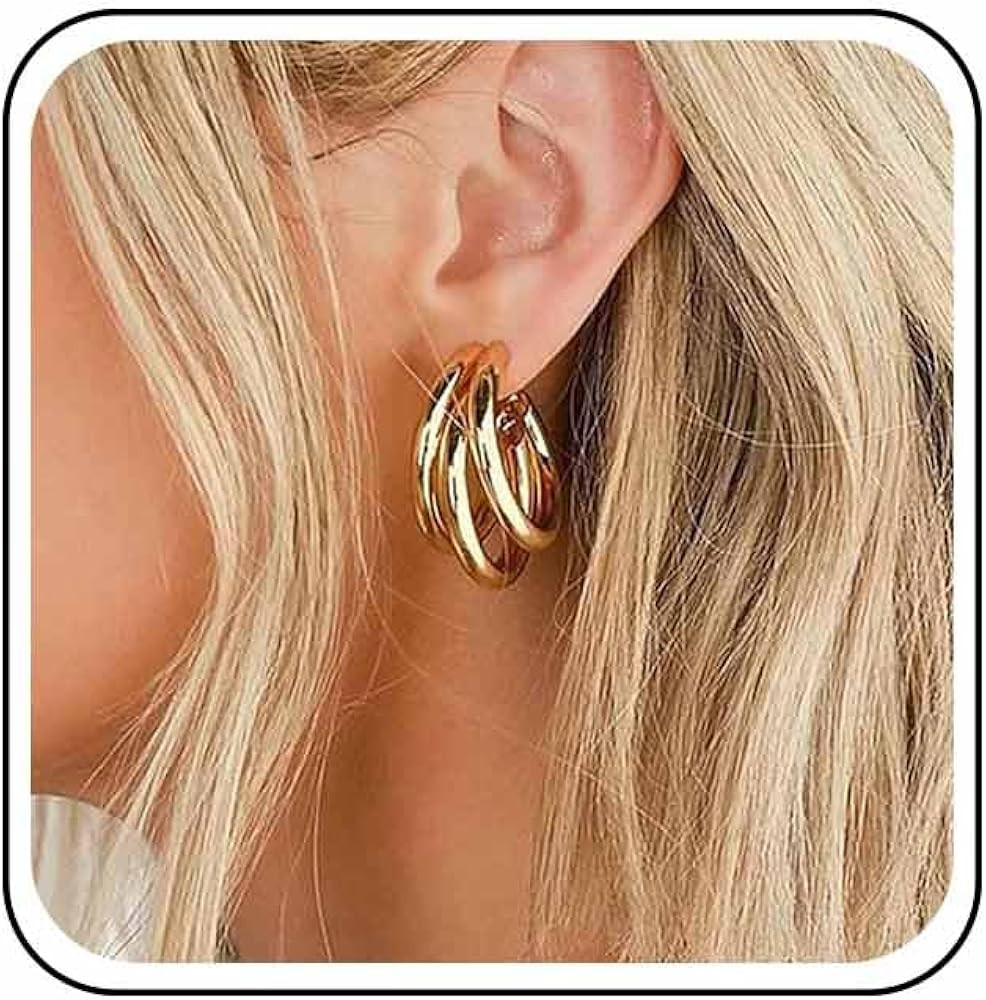 Vintage Triple Hoop Earrings Gold Split Thick Hoop Earrings Chunky Half Open Split Thick Earrings... | Amazon (US)