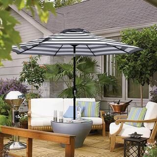 Maypex 9 ft. Steel Crank and Tilt Stripe Market Patio Umbrella in Black and White 300032 - The Ho... | The Home Depot