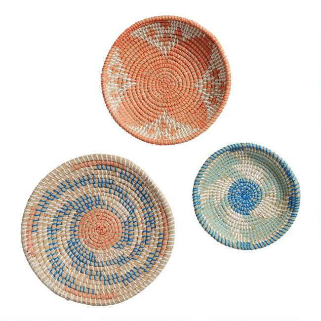Blue and Coral Seagrass Disc Wall Decor 3 Pack | World Market