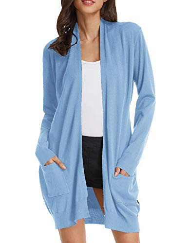 GRACE KARIN Plus Size Cardigan for Women Open Front Soft Knit Cozy Long Cardigan with Pockets Light Blue 2XL | Amazon (US)