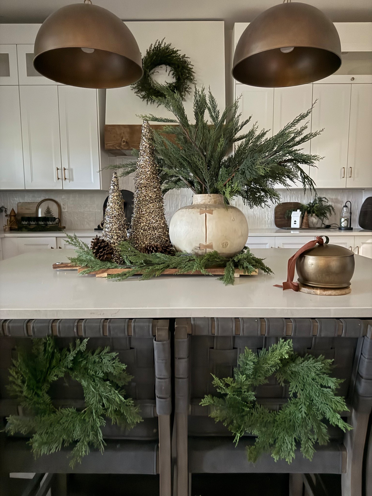 Kitchen island styling.. a few new (and old) favorites from Pottery Barn! Added some sparkle with the gold trees, they’re gorgeous. The wood vase is a splurge, and so worth it. Handmade and unique (every one will be slightly different)..I love that! 
Holiday home 
Neutral Christmas 

#LTKSeasonal #LTKHoliday #LTKHome