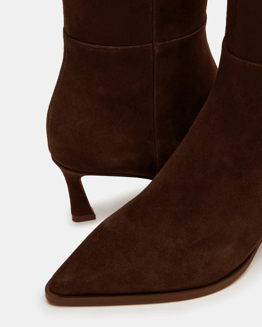 LUCID Brown Suede Pointed Toe Kitten Heel Boot | Women's Boots | Steve Madden (US)