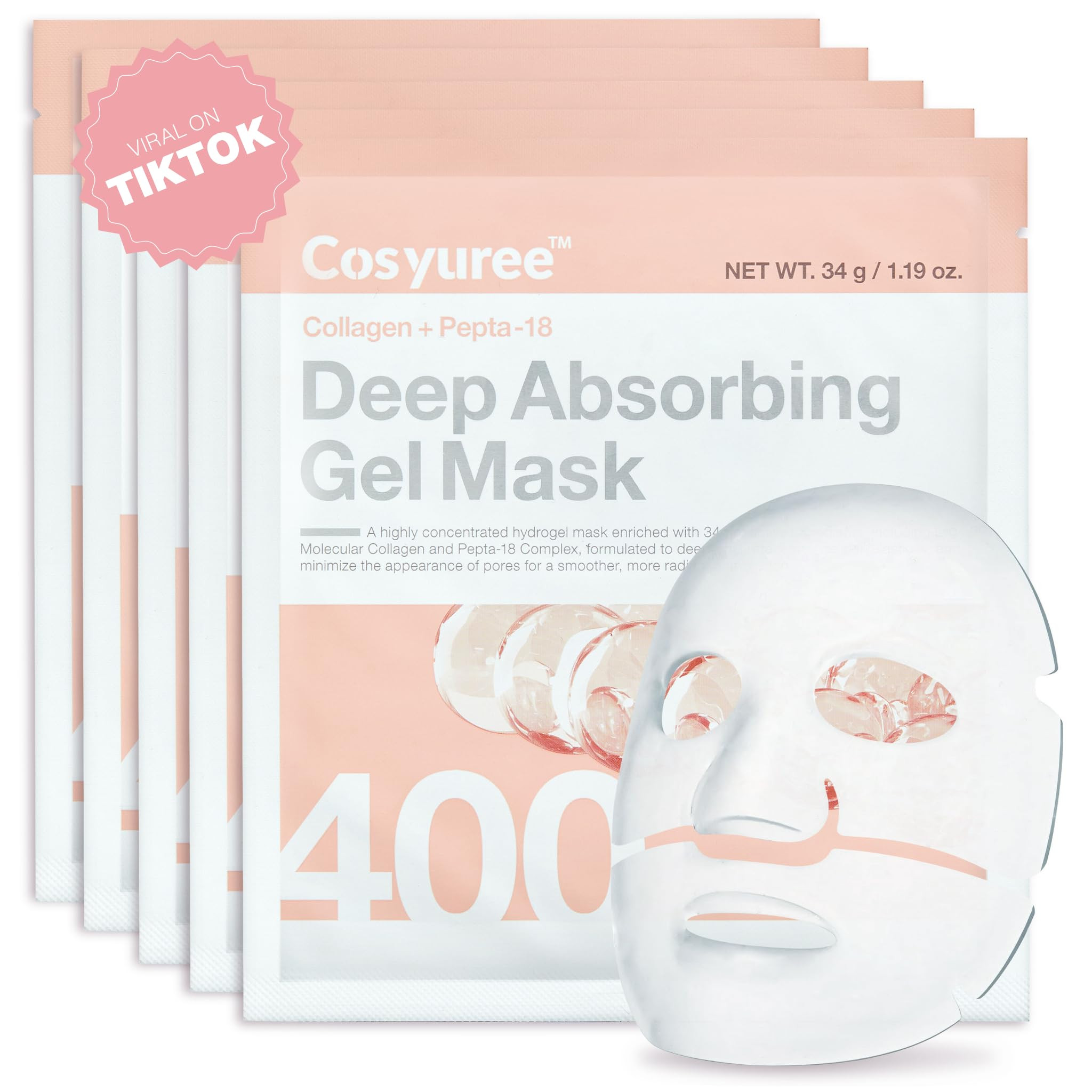 Collagen Deep Absorbing Hydrogel Mask (50g x 5ea) Korean Collagen Face Mask for Deep Hydration, S... | Amazon (US)