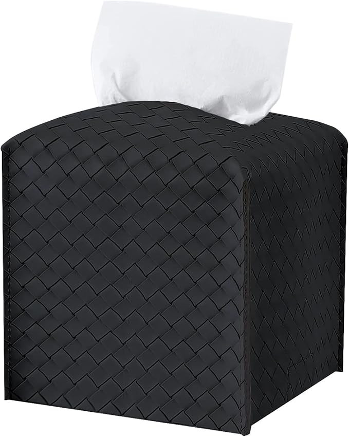 Tissue Box Cover, Jeethemy, Square Tissue Box Holder for Black PU Leather with Braided Pattern, P... | Amazon (US)