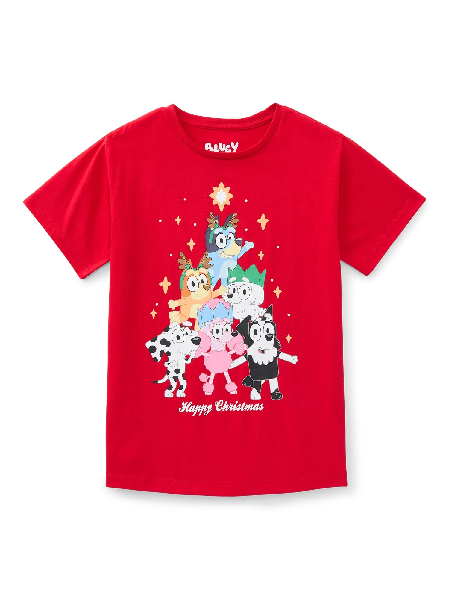 Bluey and Friends Christmas Girls Graphic Tee with Short Sleeves, Sizes 4-16 | Walmart (US)
