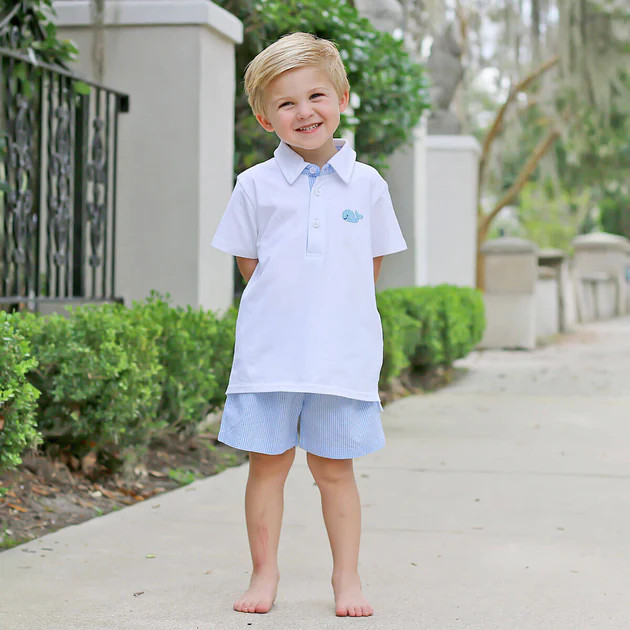 Splashing Whale Light Blue Polo Short Set | Classic Whimsy