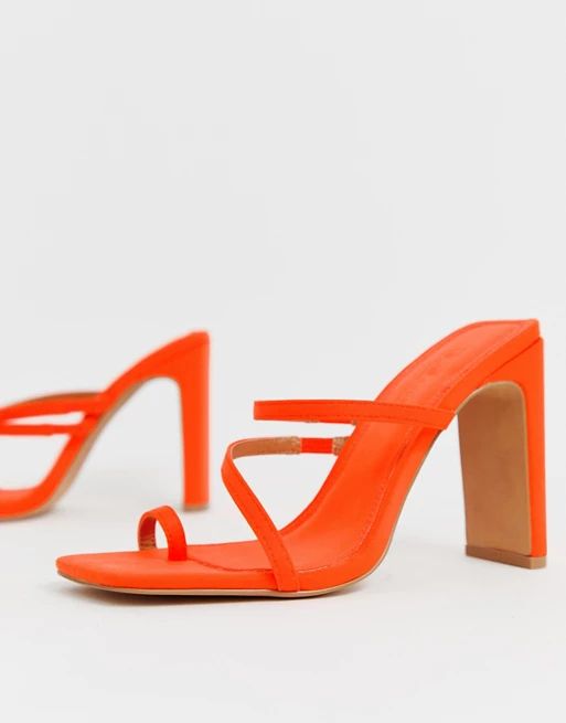 ASOS DESIGN Heckle toe loop barely there block heeled sandals in neon orange | ASOS US