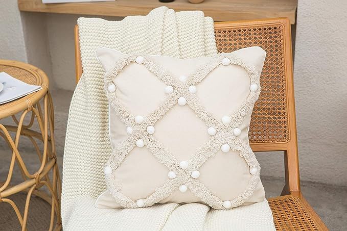 Faycole Tufted Diomond Geometric Pillow Case Boho Neutral Throw Pillow Covers for Farmhouse Bed S... | Amazon (US)