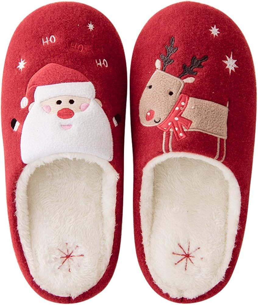 SOCOMP Soft Plush Furry Animal Warm Cozy Home Winter Slippers Indoor Slippers Christmas Santa Cla... | Amazon (US)