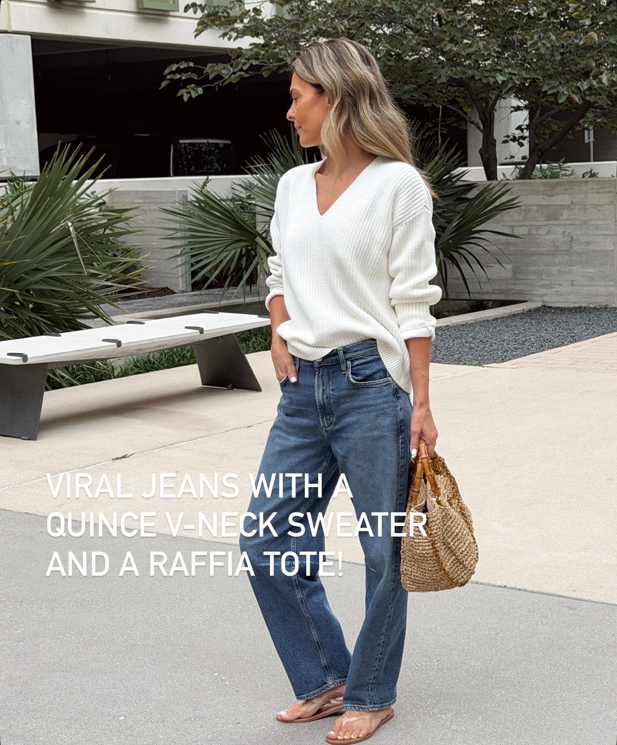 I’m 5’6”
Wearing true size, size down for tighter fit. 
-cotton sweater 
-raffia bag 

@Anthropologie 
@Quince