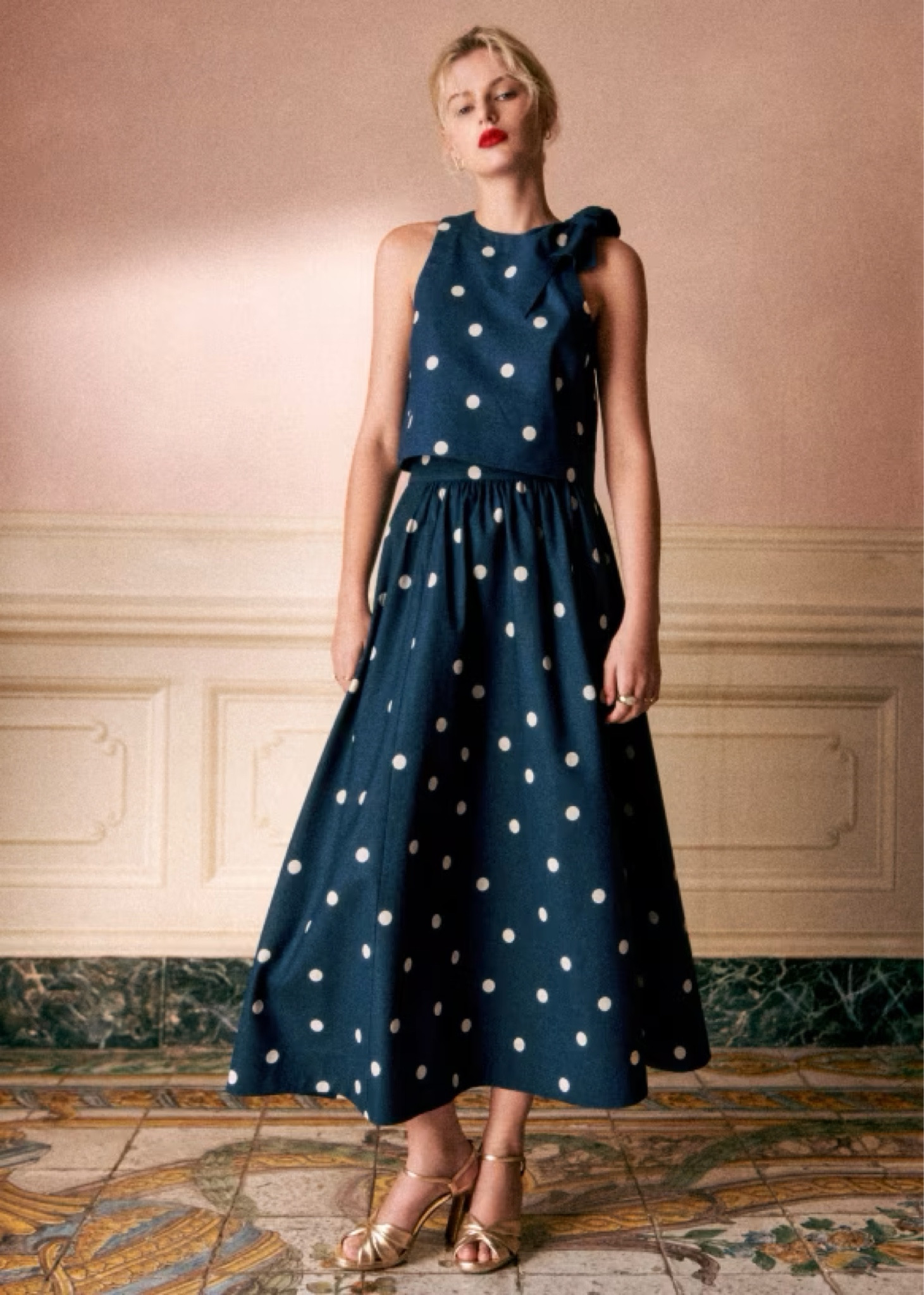 Sezane polka dot skirt and top and skirt 

Spring outfits, wedding guest dress, navy skirt, party dress 

#LTKparties #LTKwedding