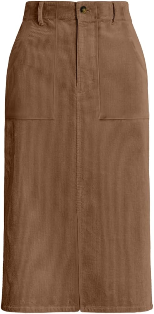 Happy Sailed Women’s High Waist Split A Line Corduroy Skirt Casual Fall Midi Skirts with Pocket... | Amazon (US)