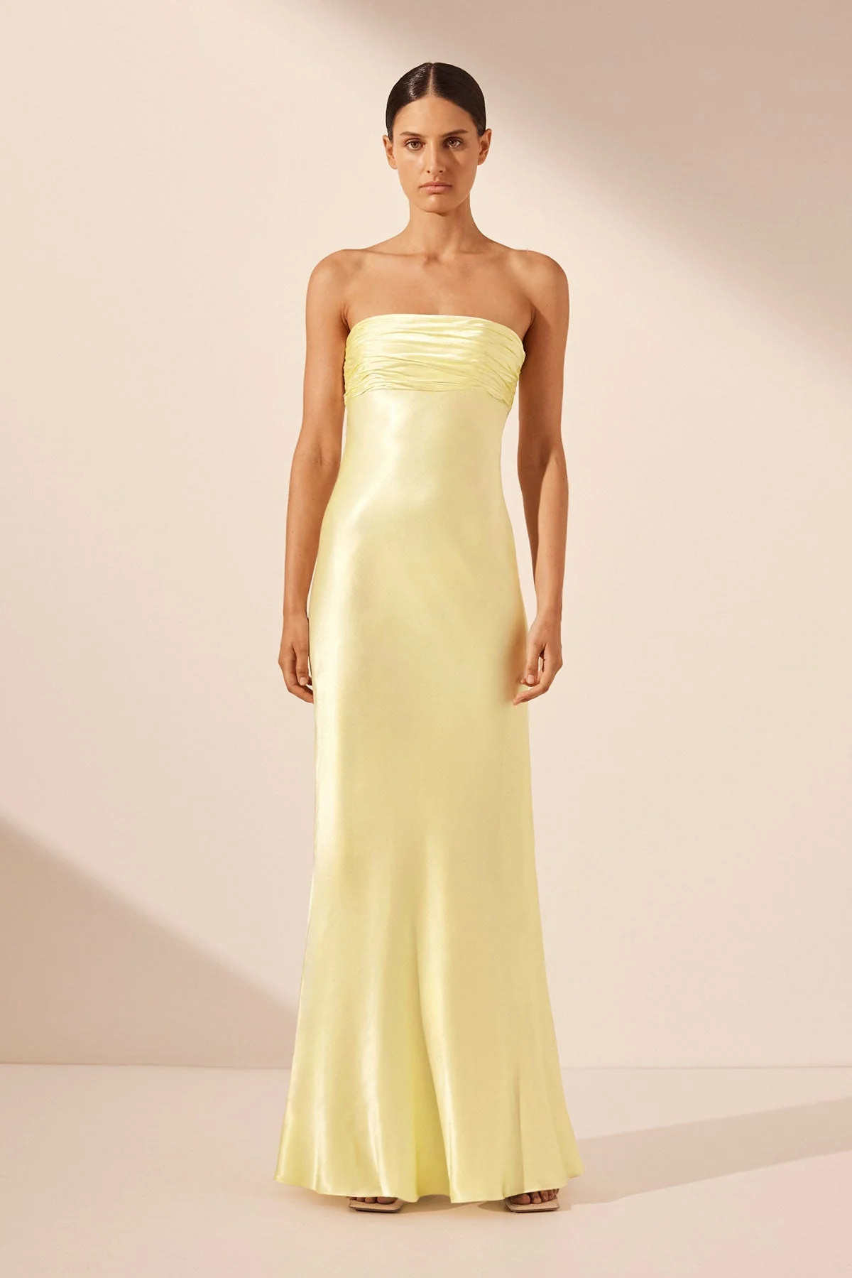 La Lune Strapless Ruched Bodice Maxi Dress | Lemon | Dresses | Shona Joy | Shona Joy