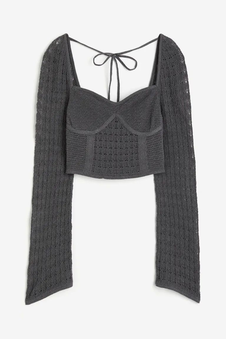 Pointelle-knit Corset-style Top - Dark gray - Ladies | H&M US | H&M (US + CA)