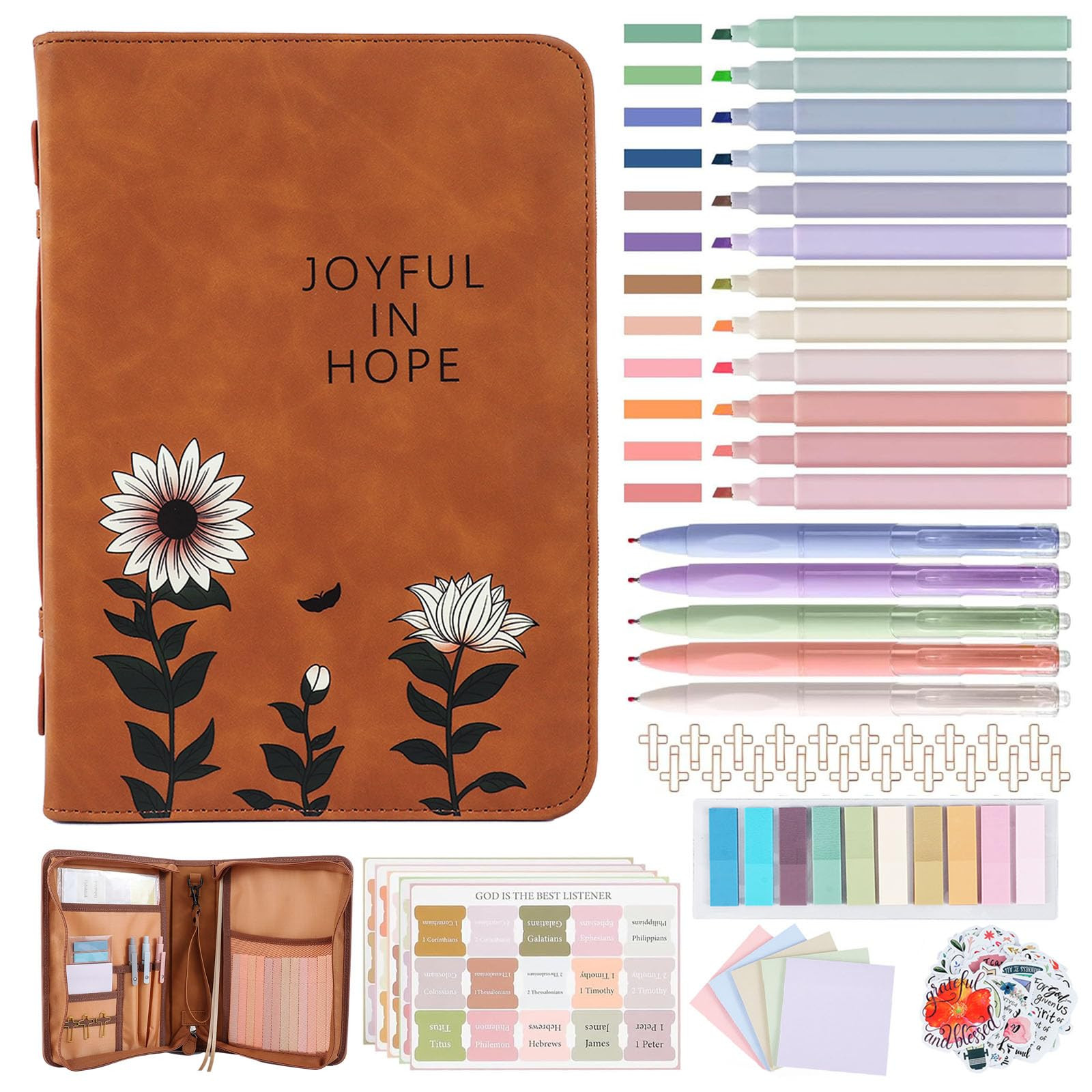 Leather Bible Cover Case with Durable Handle Quilted, Bible Journaling Kit, Bible Study Supplies ... | Amazon (US)