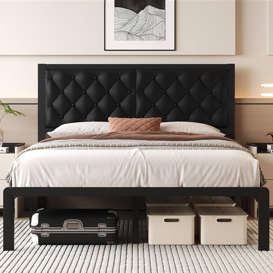 Queen Bed Frame with Headboard PU Leather Upholstered Bed Frame Platform,All Metal Slats Support ... | Amazon (US)