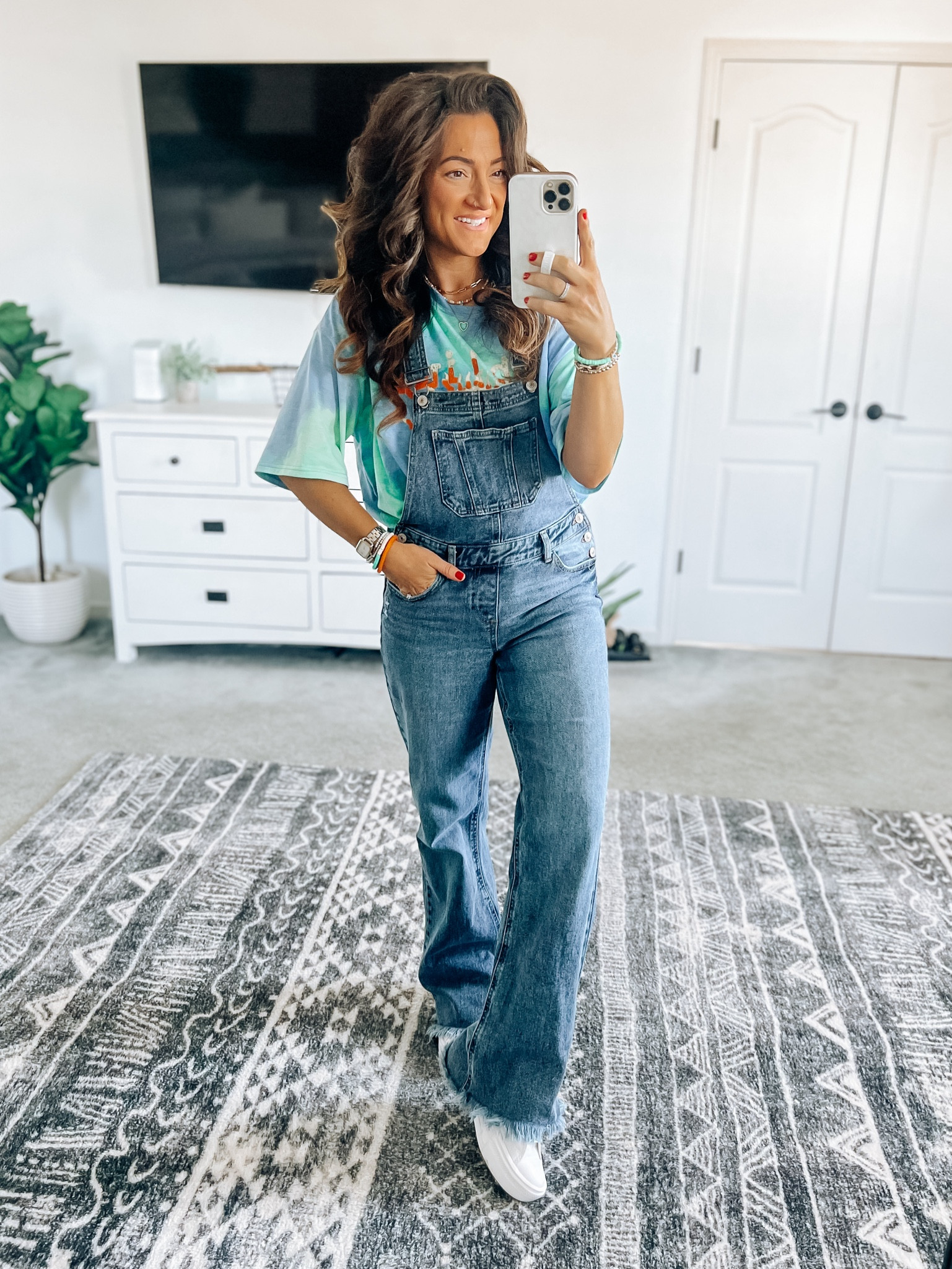 Bib overalls ootd! Love these this time of year and into spring! Added some fun accessories for more color! Tee is oversized and super soft/comfy! Love this one with bike shorts too! 

#LTKfindsunder50 #LTKSeasonal #LTKstyletip