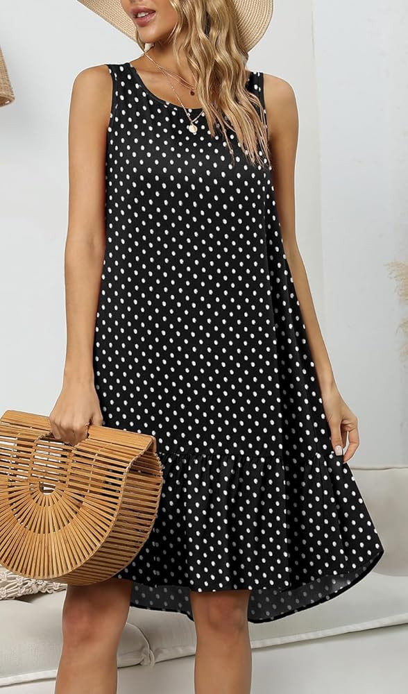 Summer Dresses for Women Beach Floral Sundress Casual Boho Tank Dress(Black Dot,Small) at Amazon ... | Amazon (US)