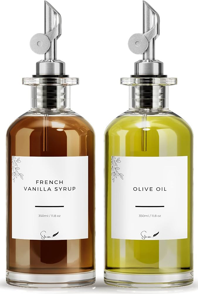 Olive Oil Dispenser Bottle For Kitchen - Free Spout, 40 labels & Funnel - Coffee Syrup Dispenser ... | Amazon (US)