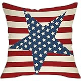 LINKWELL 18"x18" Independence Day Red Stripe America Holiday Burlap Pillow Cover Cushion Cover CC... | Amazon (US)