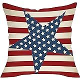 LINKWELL 18"x18" Independence Day Red Stripe America Holiday Burlap Pillow Cover Cushion Cover CC... | Amazon (US)