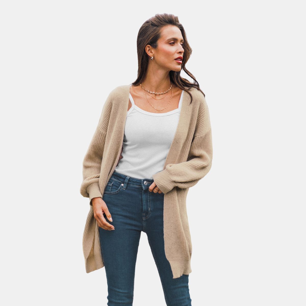 Women's Sand Purl Knit Open-Front Cardigan - Cupshe | Target