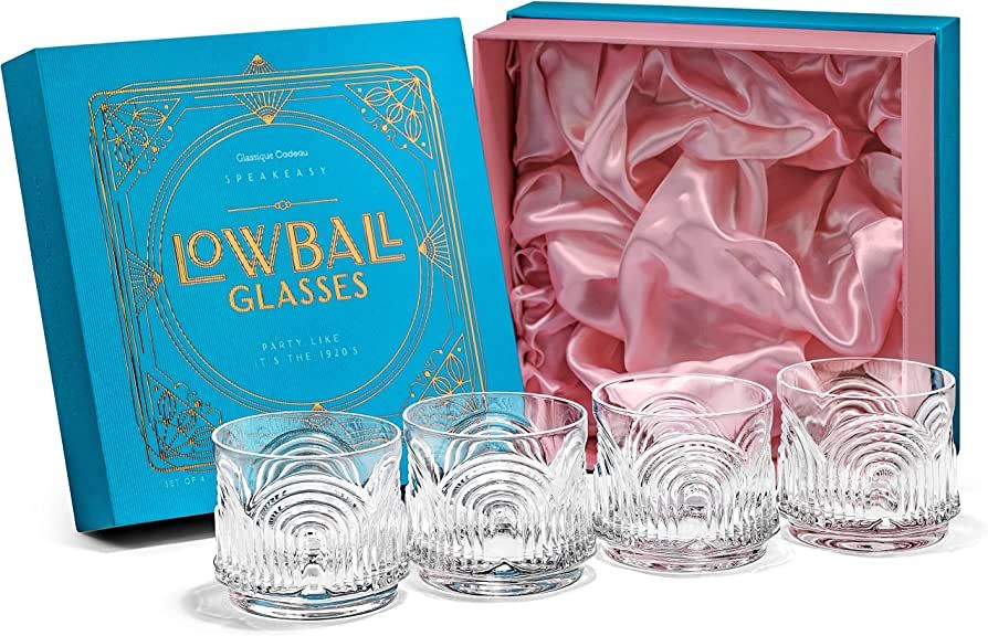 GLASSIQUE CADEAU Vintage Art Deco 1920s Lowball Cocktail Glasses | Set of 4 | 9 oz Crystal Old Fa... | Amazon (US)