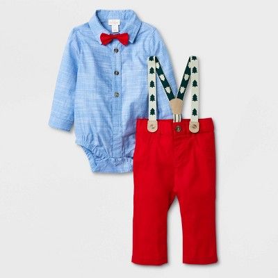 Baby Boys' Holiday Long Sleeve Suspender Set with Bowtie - Cat & Jack™ Blue | Target