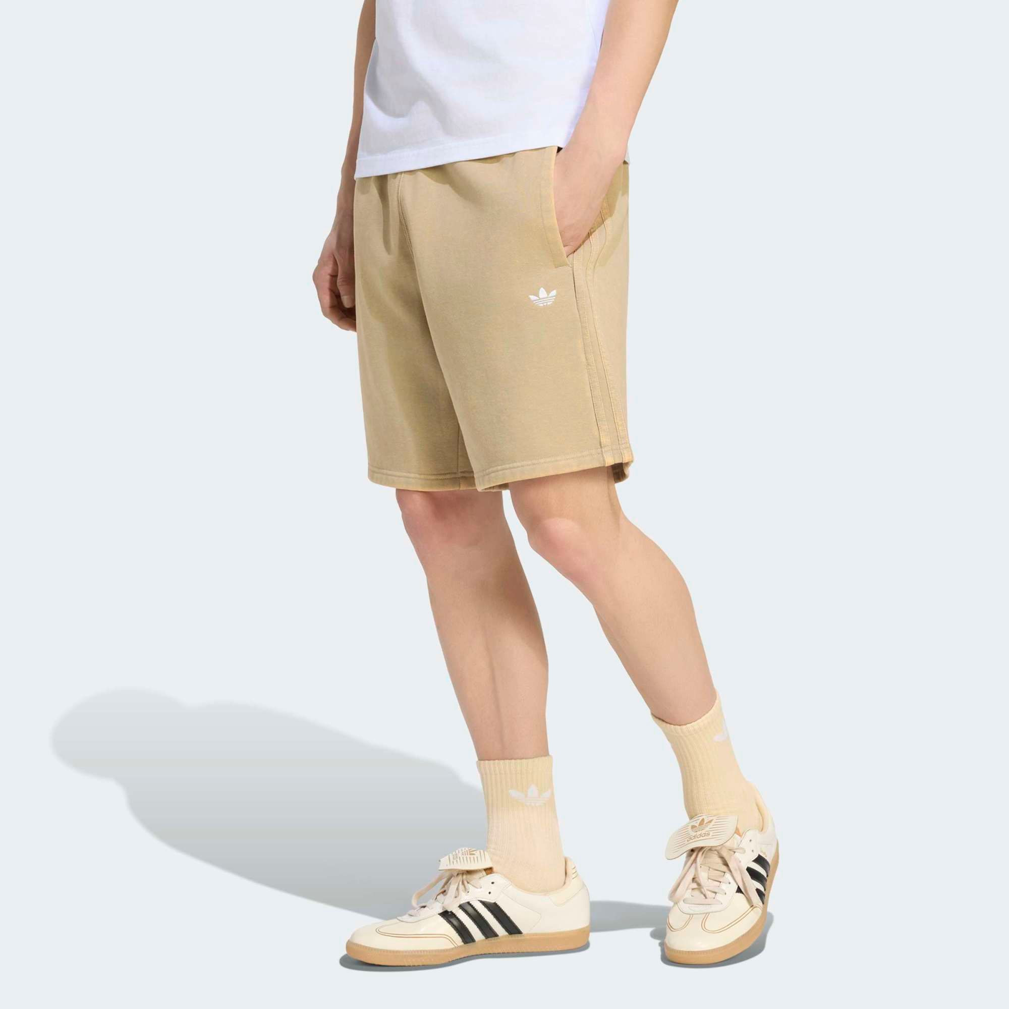 adidas Originals Men's Trefoil Essentials Washed 7-Inch Fleece Shorts, Large, Khaki Three | DICK'S Sporting Goods