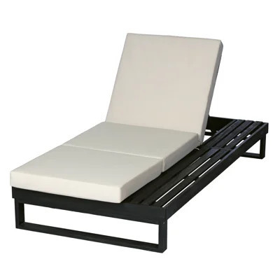 Black Acacia Wood Outdoor Chaise Lounge with 4-Inch Cream Cushion | Wayfair North America