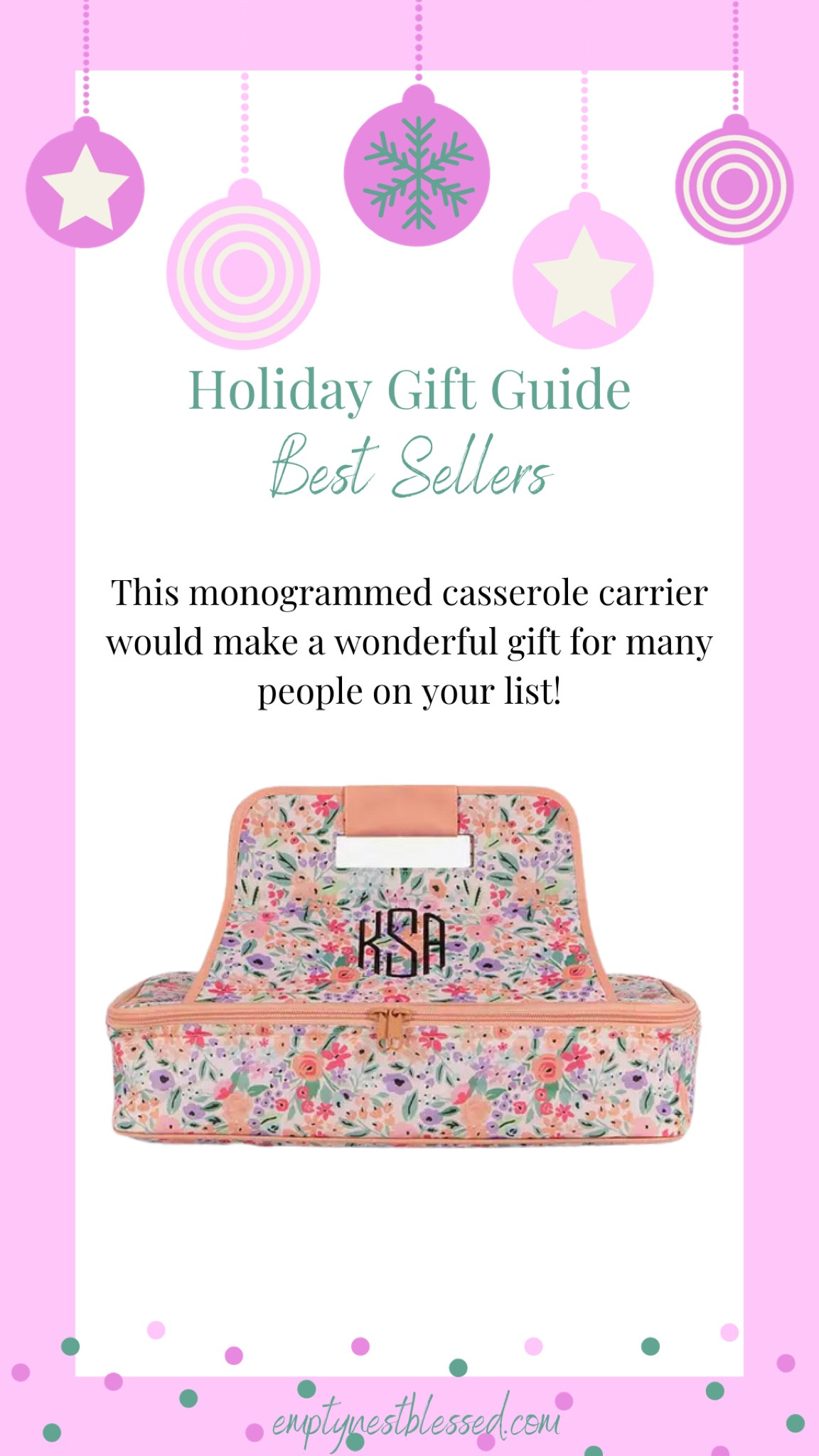 Empty Nest Blessed’s Holiday Gift Guide Best Seller!
This monogrammed casserole carrier would make a thoughtful gift for many people on your list! 

#LTKfindsunder50 #LTKGiftGuide #LTKHoliday