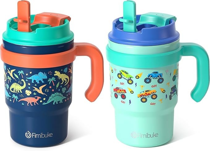 Fimibuke 16oz Kids Insulated Tumbler with Handle & Straws - 2 Pack BPA FREE 18/8 Stainless Steel ... | Amazon (US)