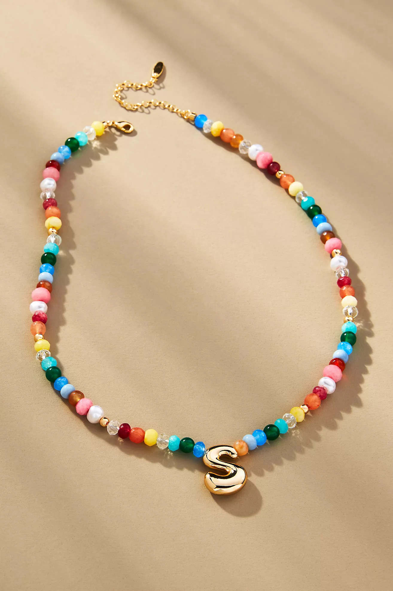 Colorful Beaded Bubble Letter Monogram Necklace | Anthropologie (US)