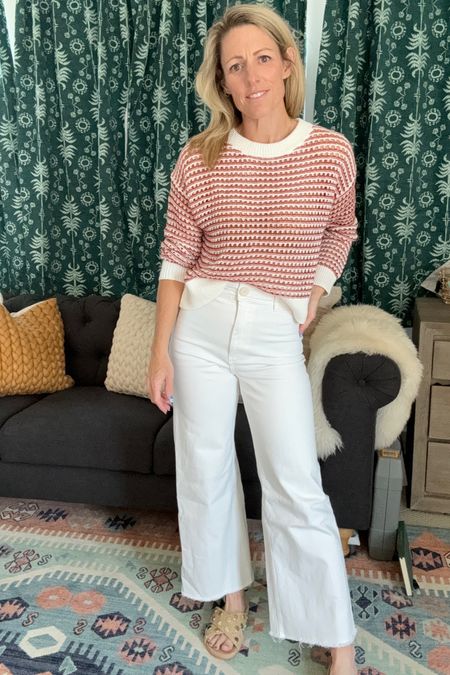 Old navy finds…obsessing over this loose knit red stripe sweater.  Perfect for July 4th.  Can’t get enough of the wide leg white Jean sailor pants either.  

#Jeans #OldNavyFINDS #July4Outfit #FourthOfJulyOutfit #SummerSweater #SummerOutfit #SpringOutfit #WhiteJeans 

#LTKFindsUnder50 #LTKSeasonal #LTKOver40