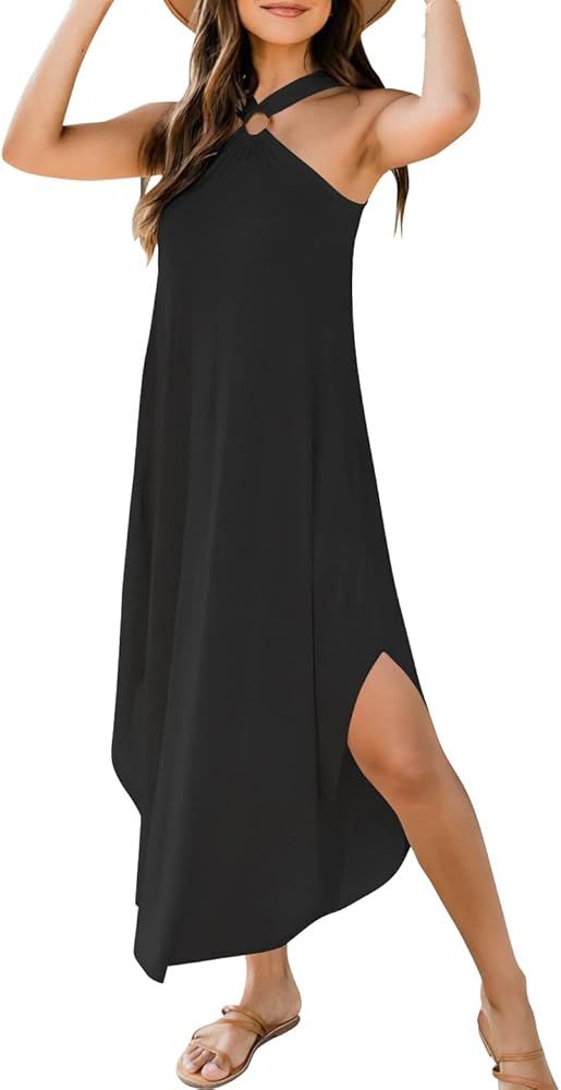 ANRABESS Women's Summer Casual Criss Cross Sundress Sleeveless Split Maxi Long Beach Dress with Pock | Amazon (US)