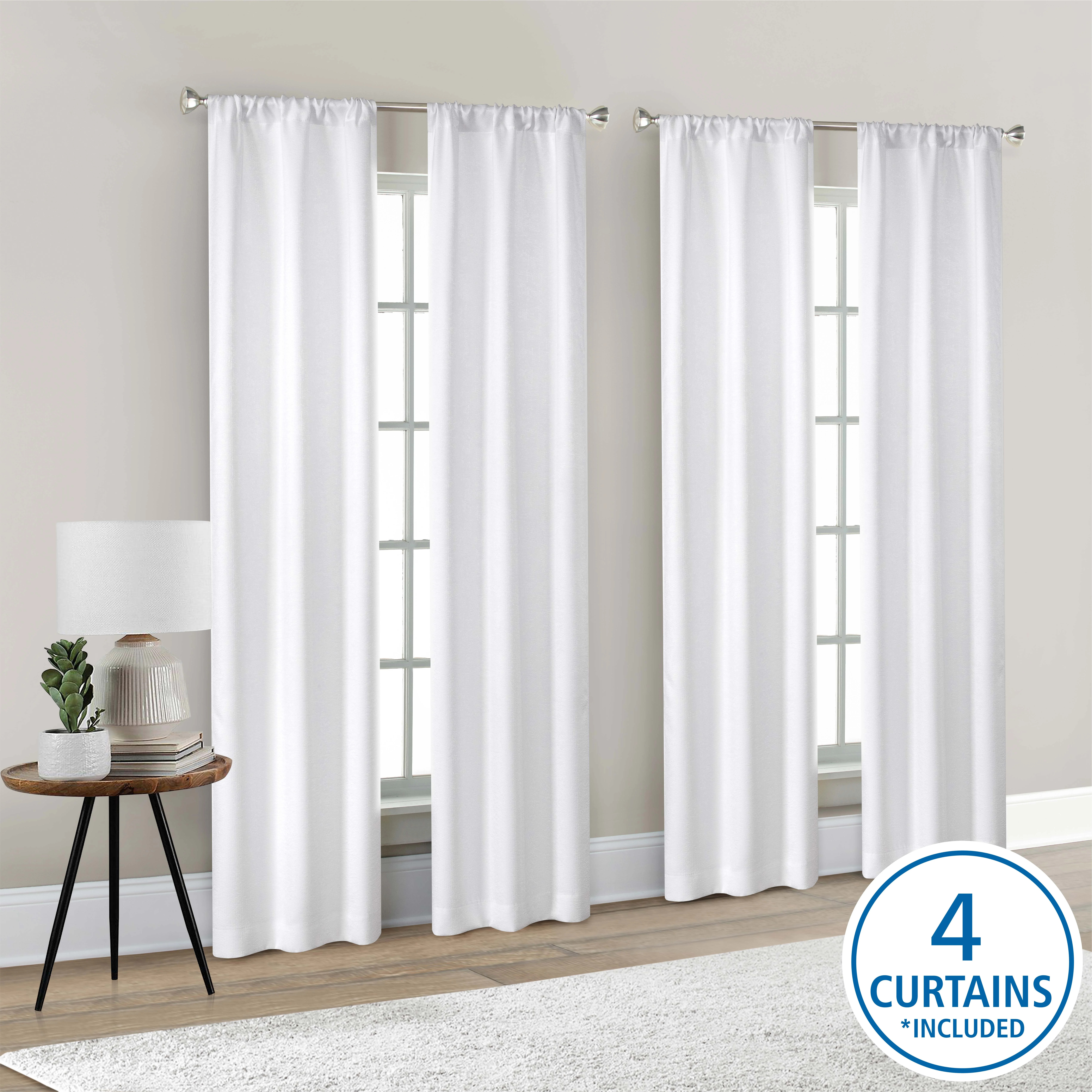 Mainstays 4 of a Kind Blackout Curtain Panel Set, White Polyester, 28" x 84" inches | Walmart (US)