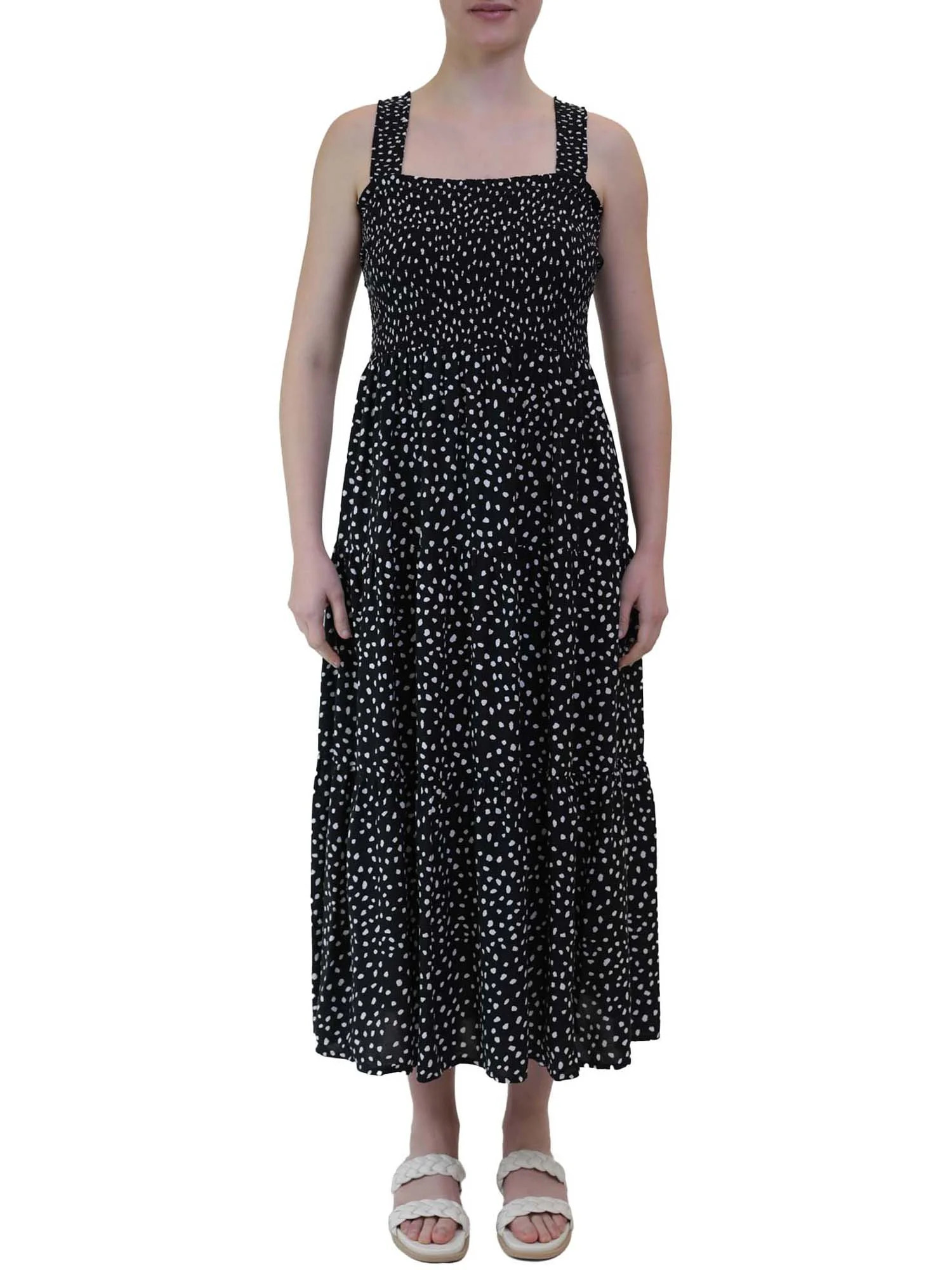 Beach Lunch Lounge Womens Smocked Sleeveless Polka Dot Dress | Walmart (US)
