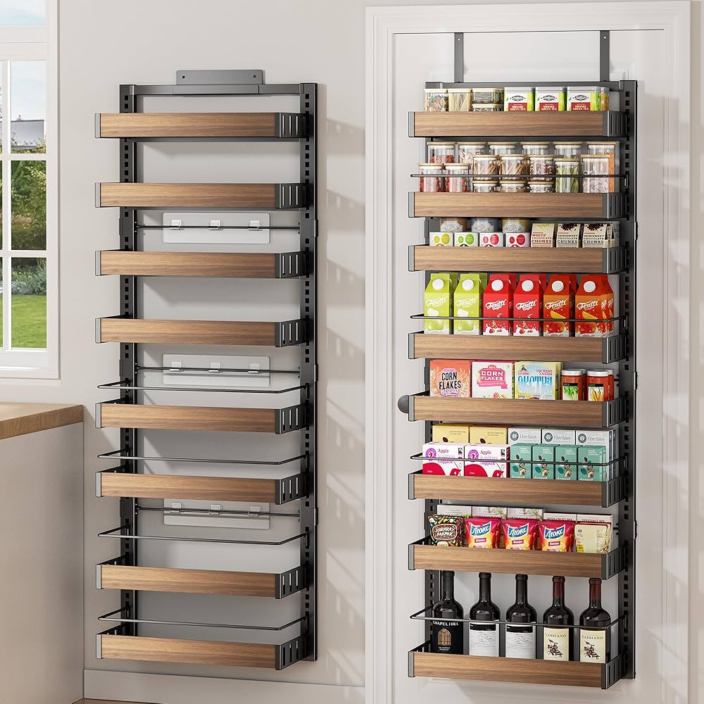 8 Tier Over The Door Pantry Organizer, 2 IN 1 Wall Mount or Hanging Spice Rack Seasoning Shelves ... | Amazon (US)