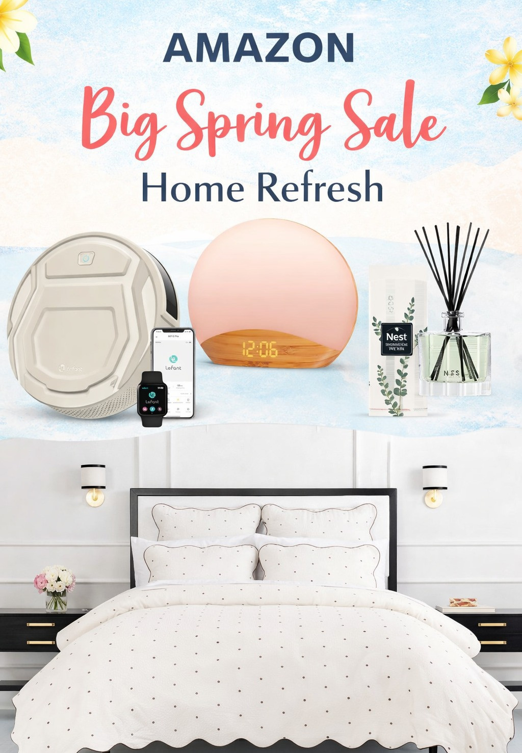 Amazon Big Spring Sale home refresh finds 🌿 Sharing some of my favorite pieces to make home feel cleaner, calmer, and more cozy this season. From a robot vacuum and satin pillowcase to a diffuser, soft bedding, and a pretty sunrise clock, these are the little upgrades that make a big difference.

#LTKHome #AmazonSpringSale #HomeRefresh #AmazonFinds #CozyHome #SpringHomeRefresh #BedroomRefresh #HomeEssentials #LTKSaleAlert 

 #LTKHome #LTKSaleAlert