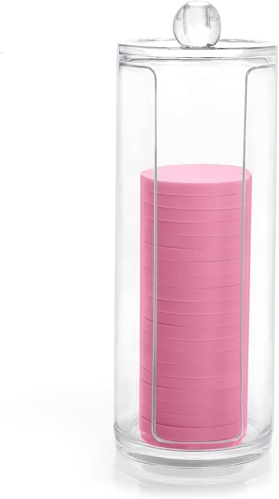 HABIBEE Acrylic Makeup Organizer Round Cosmetic Storage Cotton Pad Dispenser Container Holder Org... | Amazon (US)