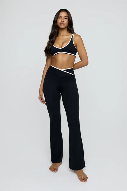 DayFlex Contrast Trim Wrap High Waisted Flared Yoga Pant - Shadow Black And Milk | TALA (UK)