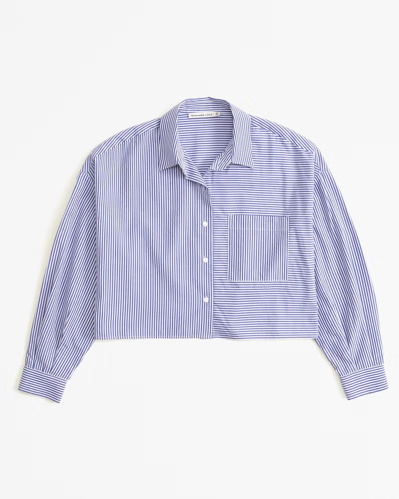 Women's Long-Sleeve Cropped Cotton-Blend Shirt | Women's New Arrivals | Abercrombie.com | Abercrombie & Fitch (US)