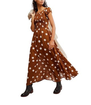 Free People Ultraviolet Polka Dot Print Scoop Neck Short Sleeve Maxi Dress | Dillard's | Dillard's